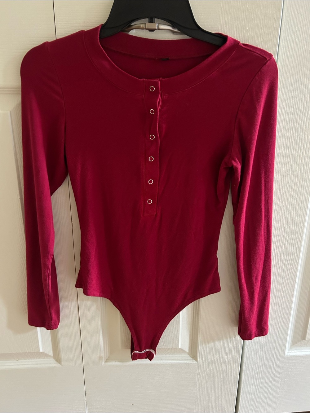 MISSJOY Women’s V Neck Long Sleeve Button Down Ribbed Knit Bodysuits - Picture 5 of 12